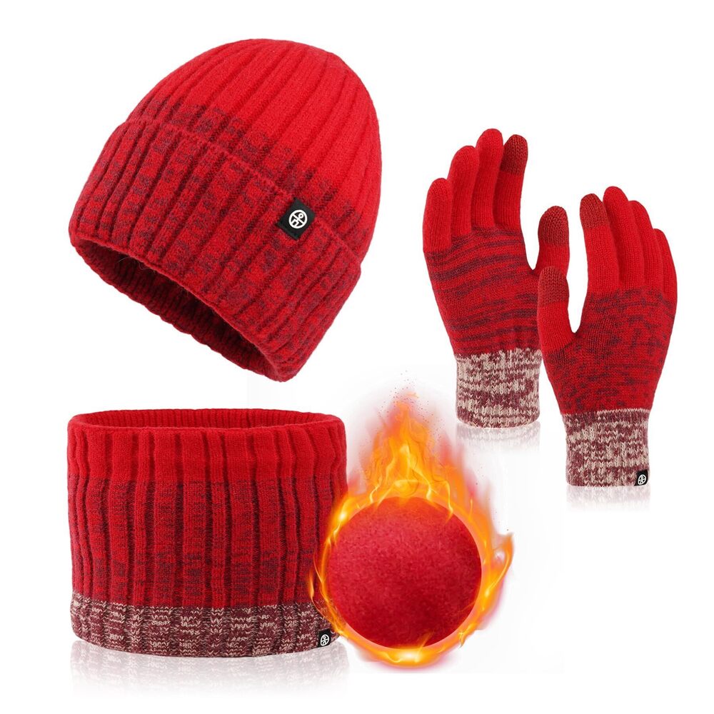 2358 Winter Beanie Hat Scarf Gloves Set, Touchscreen Gloves Neck Warmer